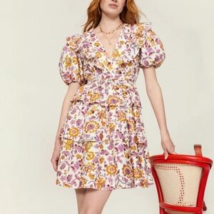 10 Crosby Derek Lam Ophelia Ruffled Floral Print Cotton Mini Dress Womens Sze 10
